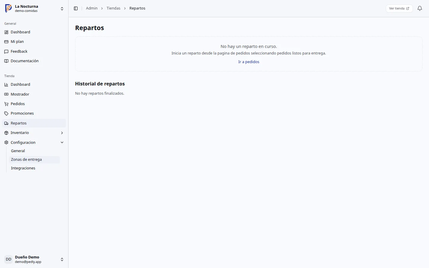 Pantalla de reparto activo con mapa y lista de paradas