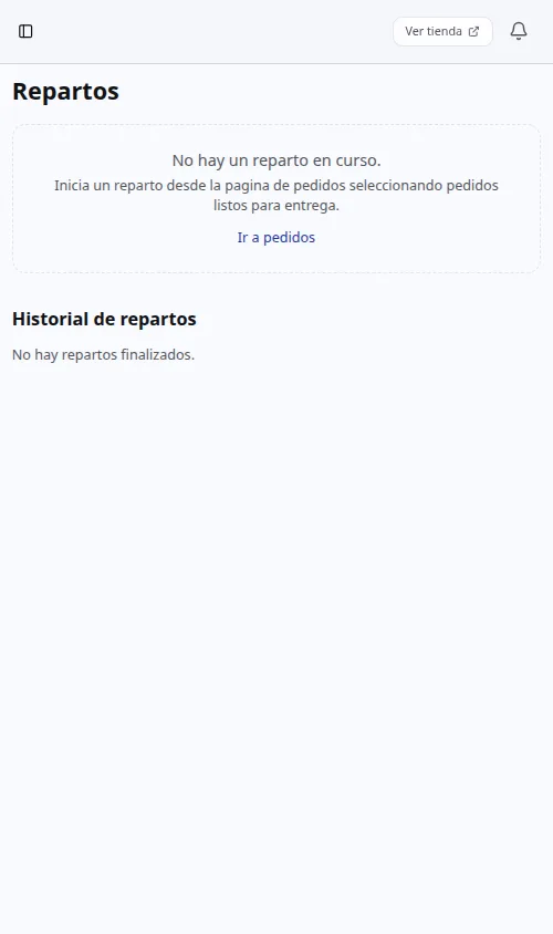 Pantalla de reparto activo con mapa y lista de paradas (vista mobile)