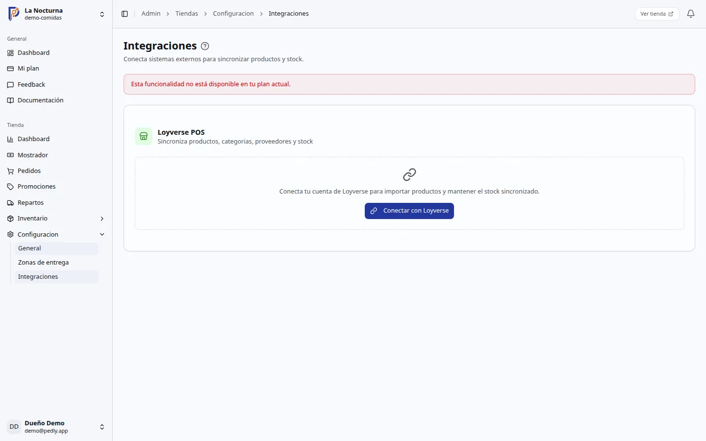 Pantalla de integraciones con la conexión a Loyverse
